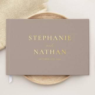 Libro De Visitas Boda de Relieve metalizado dorado Minimalista Taup