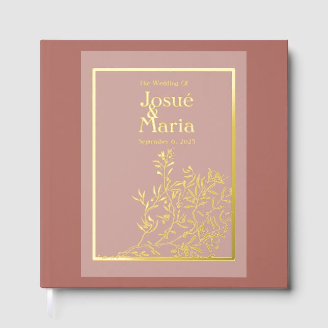Libro De Visitas Boda de Relieve metalizado floral (Anverso)