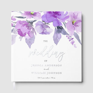 Libro De Visitas Boda de Relieve metalizado plateado floral de colo