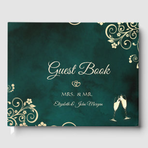 Libro De Visitas Boda de remolinos de oro verde esmeralda