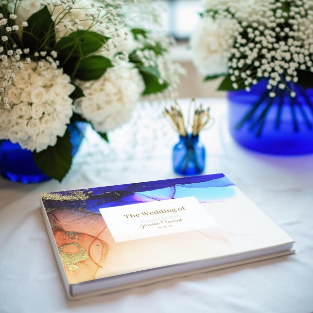 Libro De Visitas Boda de resumen azul de Sapphire (Sapphire Blue Abstract Wedding Guest Book.)