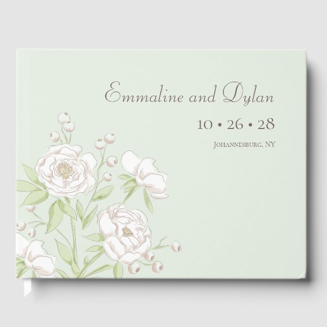 Libro De Visitas Boda de Rosa Blanca Verde Salvia (Anverso)