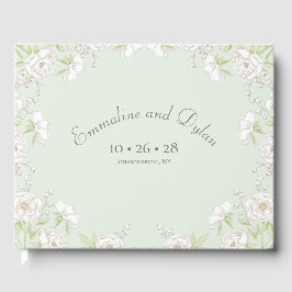 Libro De Visitas Boda de rosa blanca verde salvia