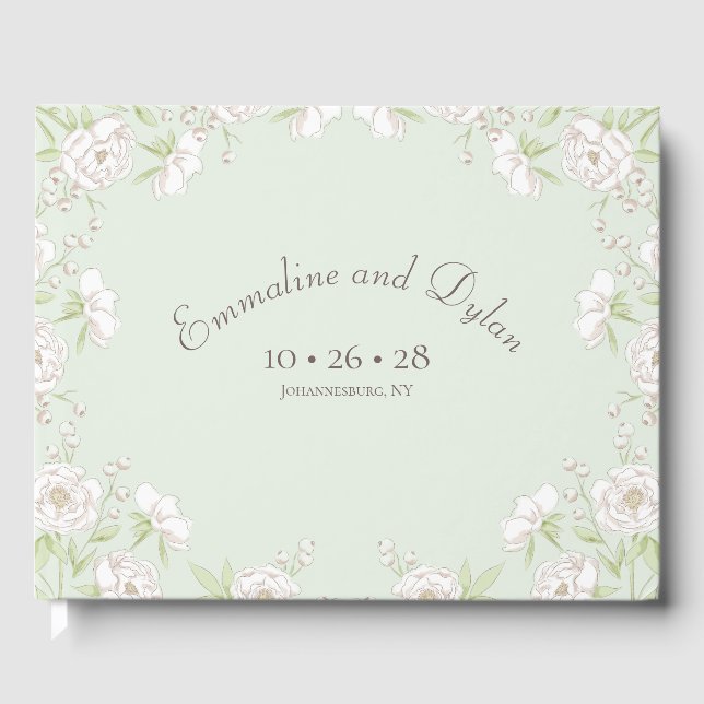Libro De Visitas Boda de rosa blanca verde salvia (Anverso)