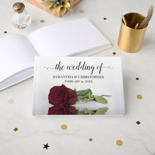 Libro De Visitas Boda de Rosa Burgundy de Tallo Largo Elegante