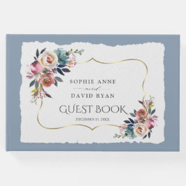 Libro De Visitas Boda de Rosa Nebulosa Azul Polvoriento Moderno 