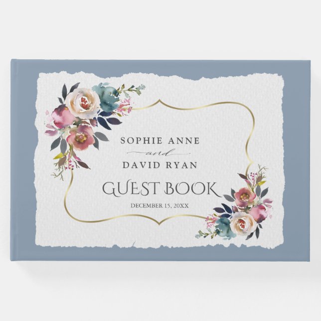 Libro De Visitas Boda de Rosa Nebulosa Azul Polvoriento Moderno  (Anverso)