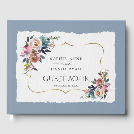 Libro De Visitas Boda de Rosa Nebulosa Azul Polvoriento Moderno