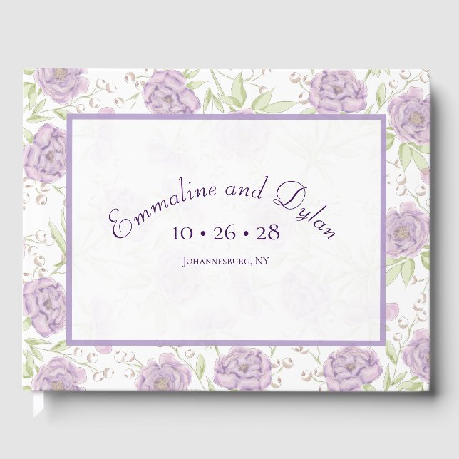 Libro De Visitas Boda de Rosa Púrpura Lavanda (Anverso)