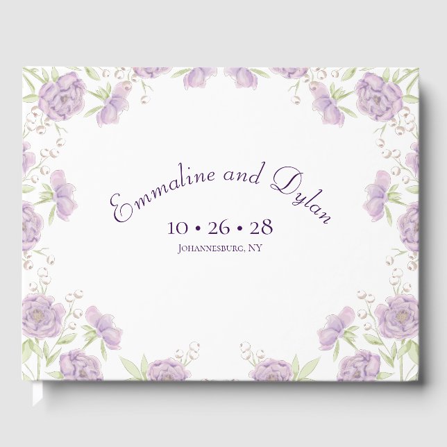 Libro De Visitas Boda de Rosa Púrpura Lavanda (Anverso)
