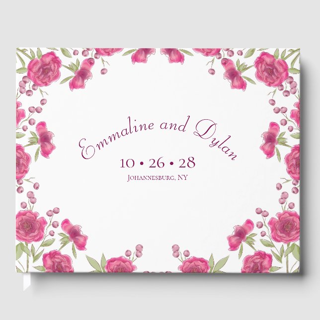 Libro De Visitas Boda de Rosa Rosa Brillante (Anverso)