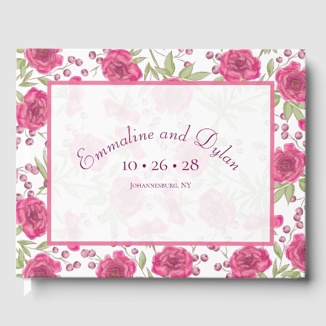 Libro De Visitas Boda de Rosa Rosa Brillante (Anverso)