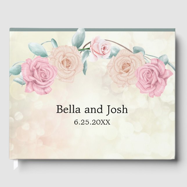 Libro De Visitas Boda de Rosa suave romántico (Anverso)