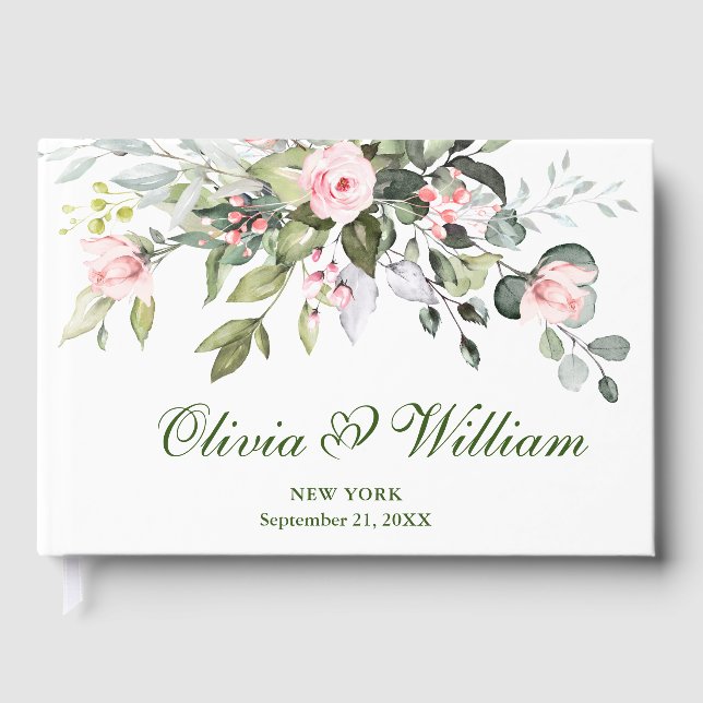 Libro De Visitas Boda de Rosas Eucalyptus Pink Rubor (Anverso)