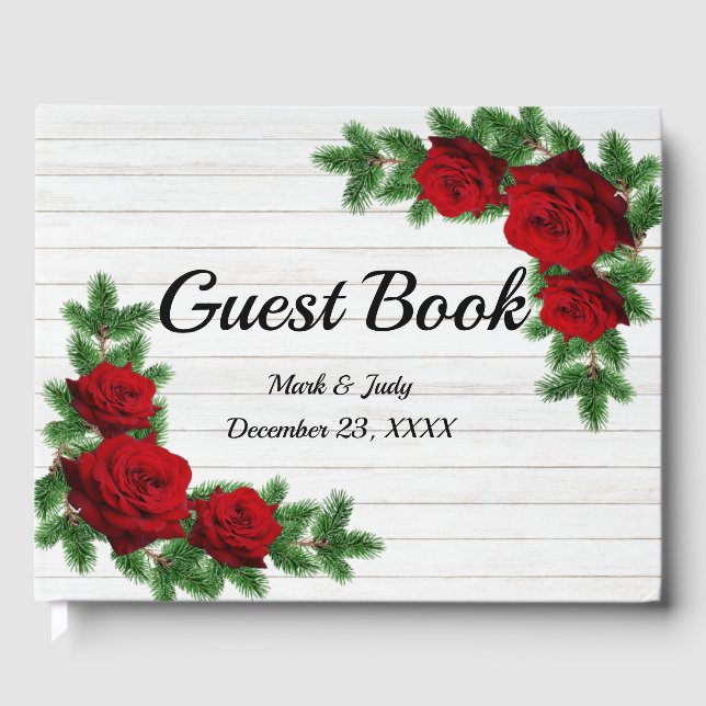 Libro De Visitas Boda De Rosas Rojas Y Ramas De Pino (Anverso)