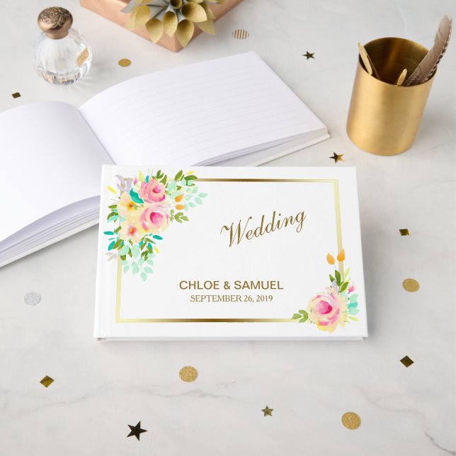 Libro De Visitas Boda de rosas rosadas (Anverso Abierto)