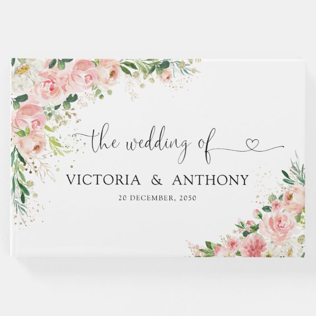 Libro De Visitas Boda de rosas rosadas de Rubor (Anverso)