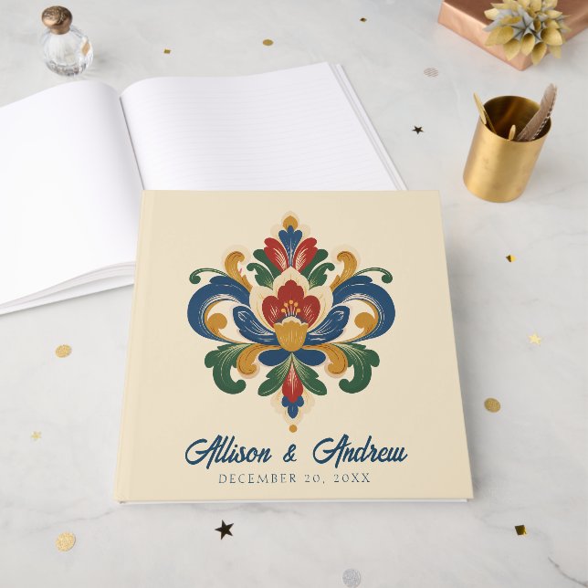 Libro De Visitas Boda de Rosemaling noruego (Anverso Abierto)