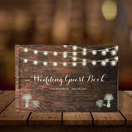 Libro De Visitas Boda de Rustic Barn Wood Mason Jar String Lights