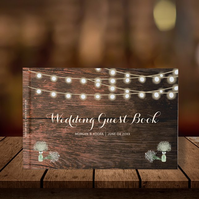 Libro De Visitas Boda de Rustic Barn Wood Mason Jar String Lights (Subido por el creador)