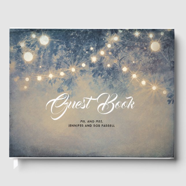 Libro De Visitas Boda de Rustic Country String Lights (Anverso)