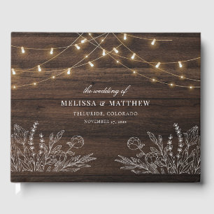 Libro De Visitas Boda de Rustic Wood Look String Lights