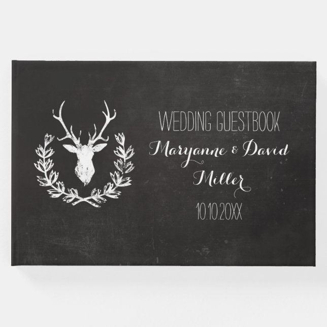 Libro De Visitas Boda de Rustic Wreath Deer Chalkboard (Anverso)