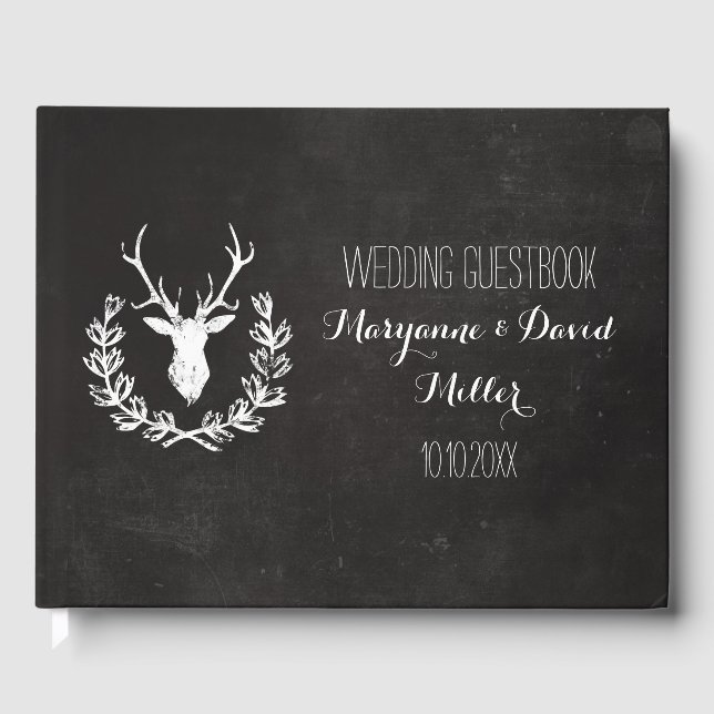 Libro De Visitas Boda de Rustic Wreath Deer Chalkboard (Anverso)