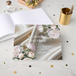 Libro De Visitas Boda de Satén Blanco con Rosas y Peonía