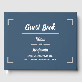 Libro De Visitas Boda de script manuscrito simple azul