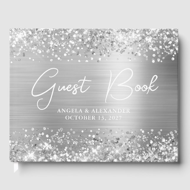Libro De Visitas Boda de Silver Glam Purpurinoso (Anverso)