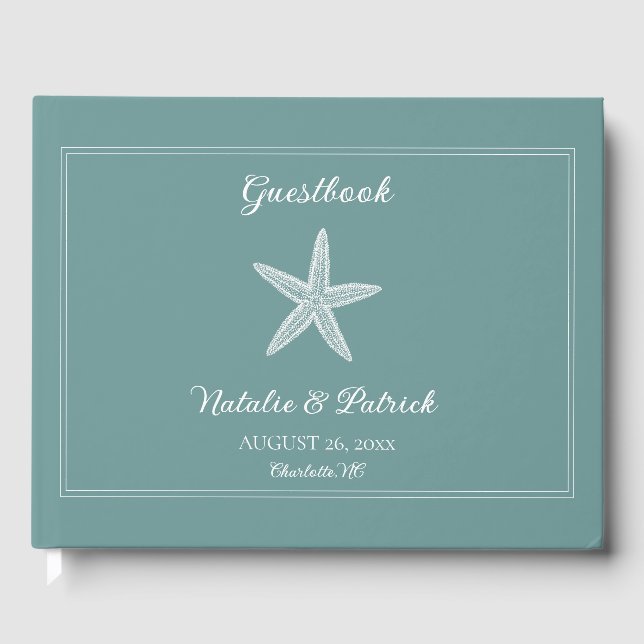 Libro De Visitas Boda de Starfish verde azulado (Anverso)