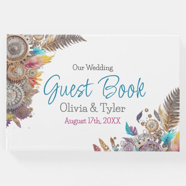 Libro De Visitas Boda de Steampunk, Flowers y Feathers (Anverso)