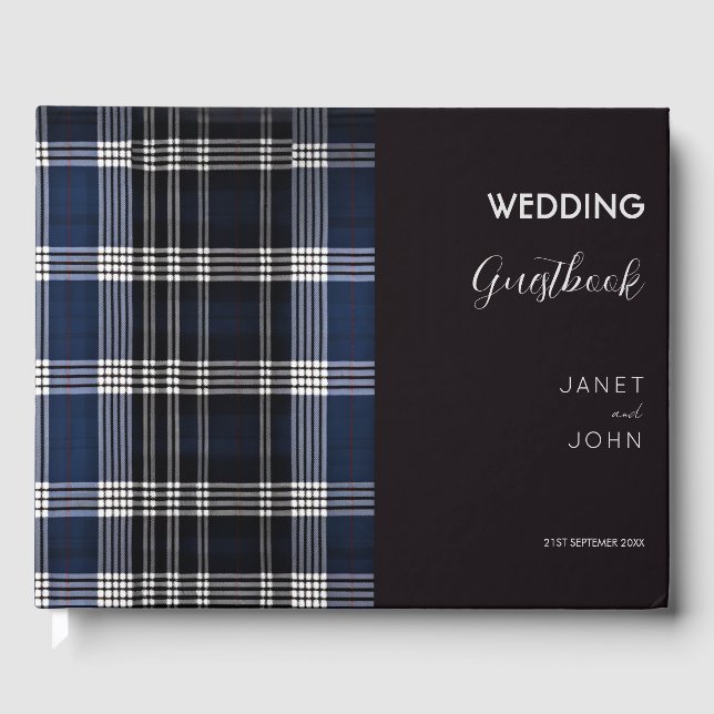 Libro De Visitas Boda de Tartán escocés azul (Anverso)