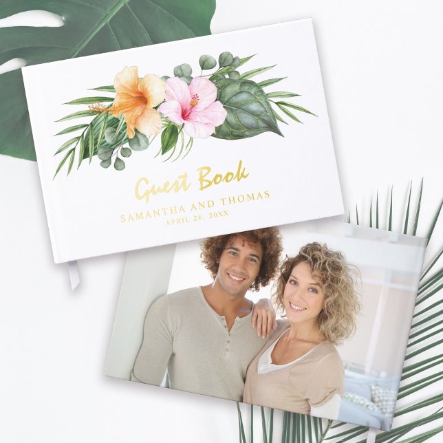 Libro De Visitas Boda de temas tropicales con tu foto (Beautiful detailing with real gold foil!)
