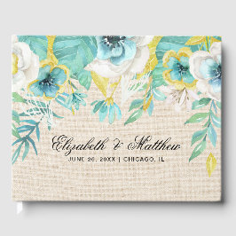 Libro De Visitas Boda de textura floral floral amarillo blanco de m