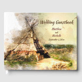 Libro De Visitas Boda de tipi de color de agua tribal y tepee perso