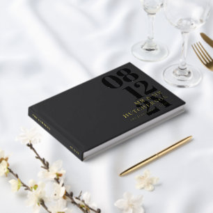 Libro De Visitas Boda de tipografía de fecha negrita de oro de carb