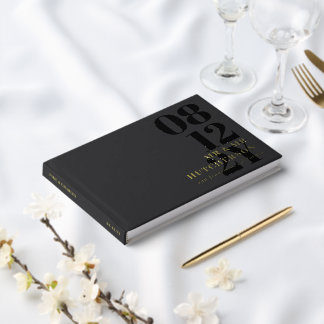 Libro De Visitas Boda de tipografía de fecha negrita de oro de carb