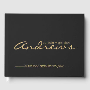 Libro De Visitas Boda de tipografía negra de oro Minimalista modern