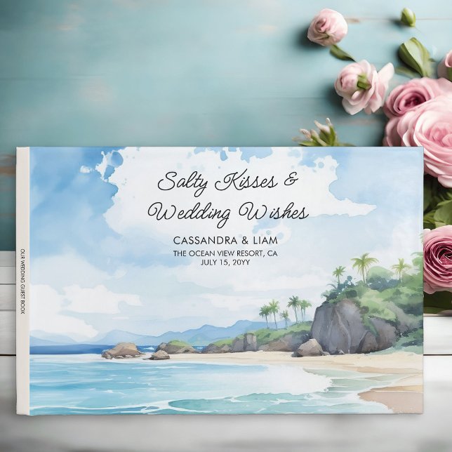 Libro De Visitas Boda de título de Personalizado de escenas de colo (Wedding Guest Book from the Summer Beach Wedding Collection by Darling & May)