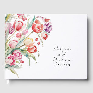 Libro De Visitas boda de tulipanes de color agua
