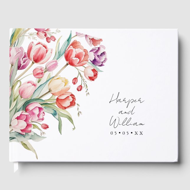 Libro De Visitas boda de tulipanes de color agua (Anverso)