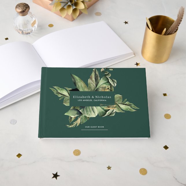 Libro De Visitas Boda de vegetación botánica tropical (Anverso Abierto)