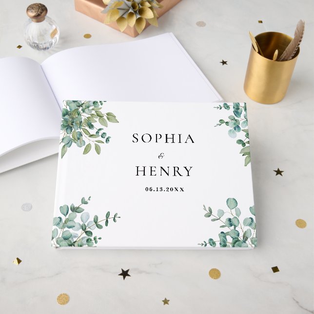 Libro De Visitas boda de vegetación de eucalipto (Anverso Abierto)