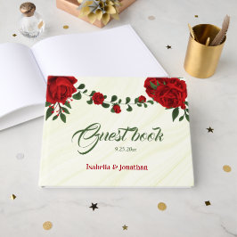 Libro De Visitas Boda de vegetación de flores rojas románticas