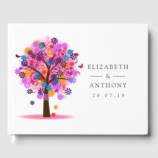 Libro De Visitas Boda de verano con árbol de acuarela (Anverso)