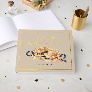 Libro De Visitas Boda de Verano con Papel de Oro Vintage Pareja Mad