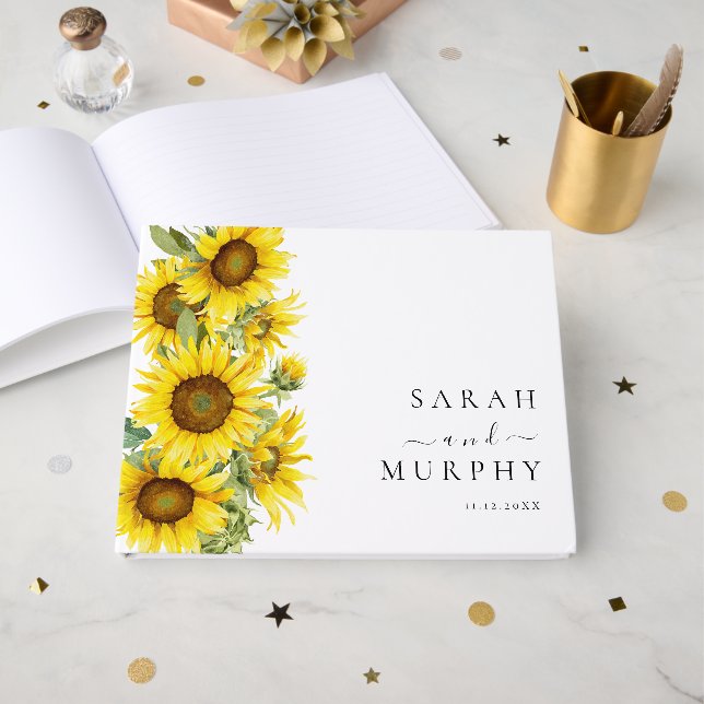 Libro De Visitas Boda de verano elegante con girasoles (Anverso Abierto)