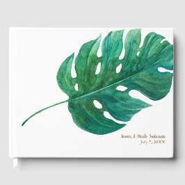 Libro De Visitas Boda de verano hawaiana con hoja de palma verde tr